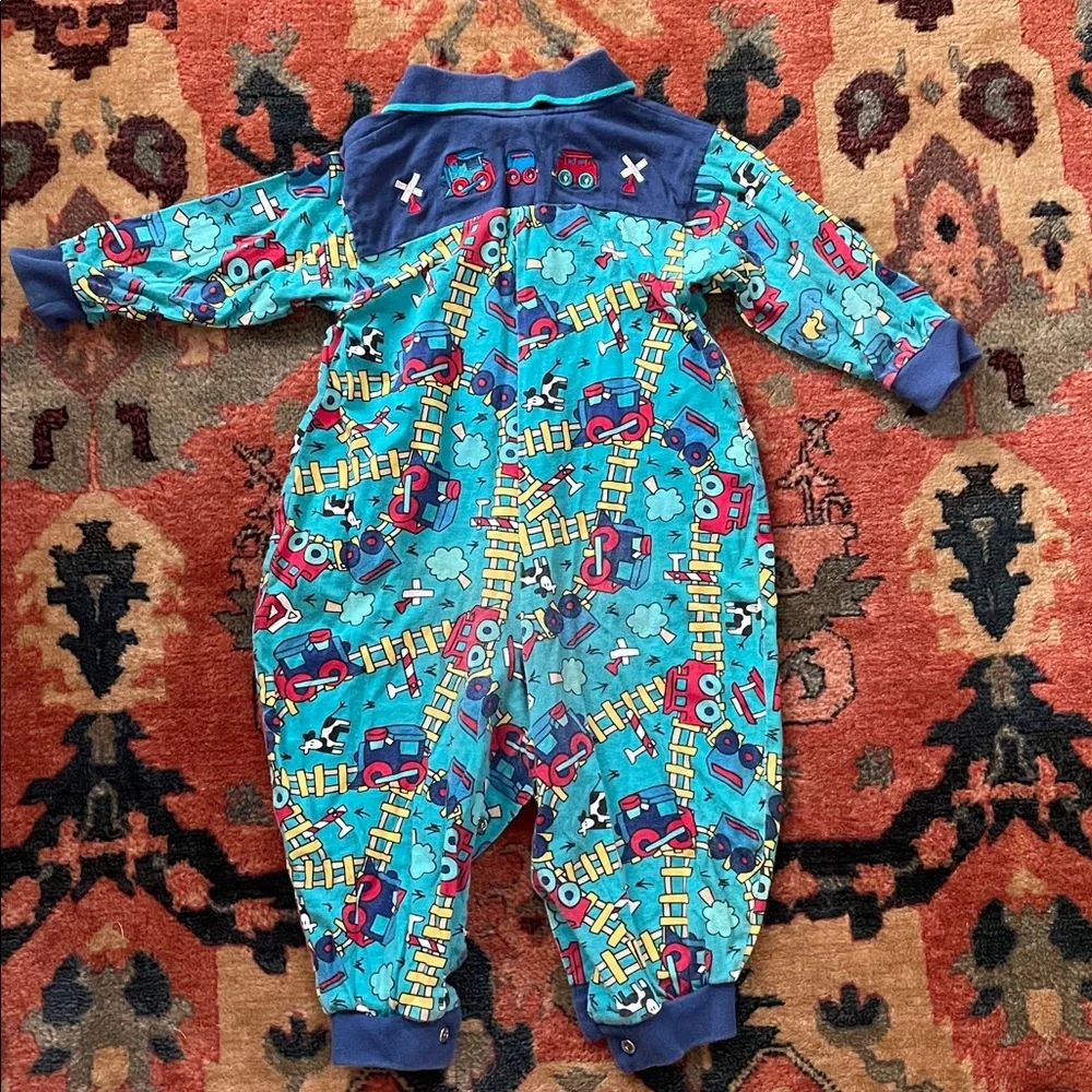 Vintage Baby OshKosh B'gosh Boys Retro One-Piece Train Romper Onsie 24M 80s 90s